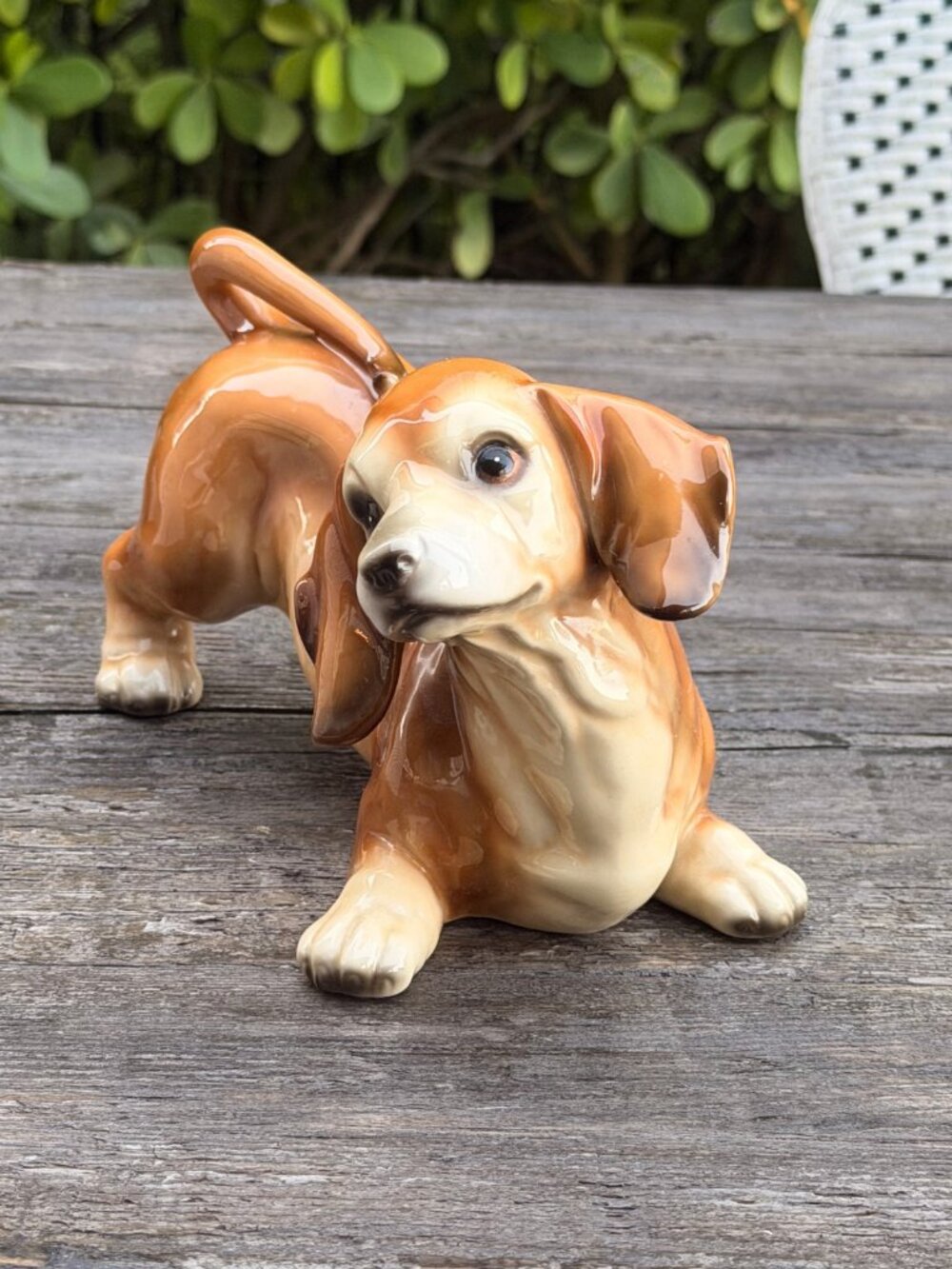 Vintage Large Dachshund Playful Japan Mid-Century Brown Glazed Porcelain Dog - Picture 3 of 14